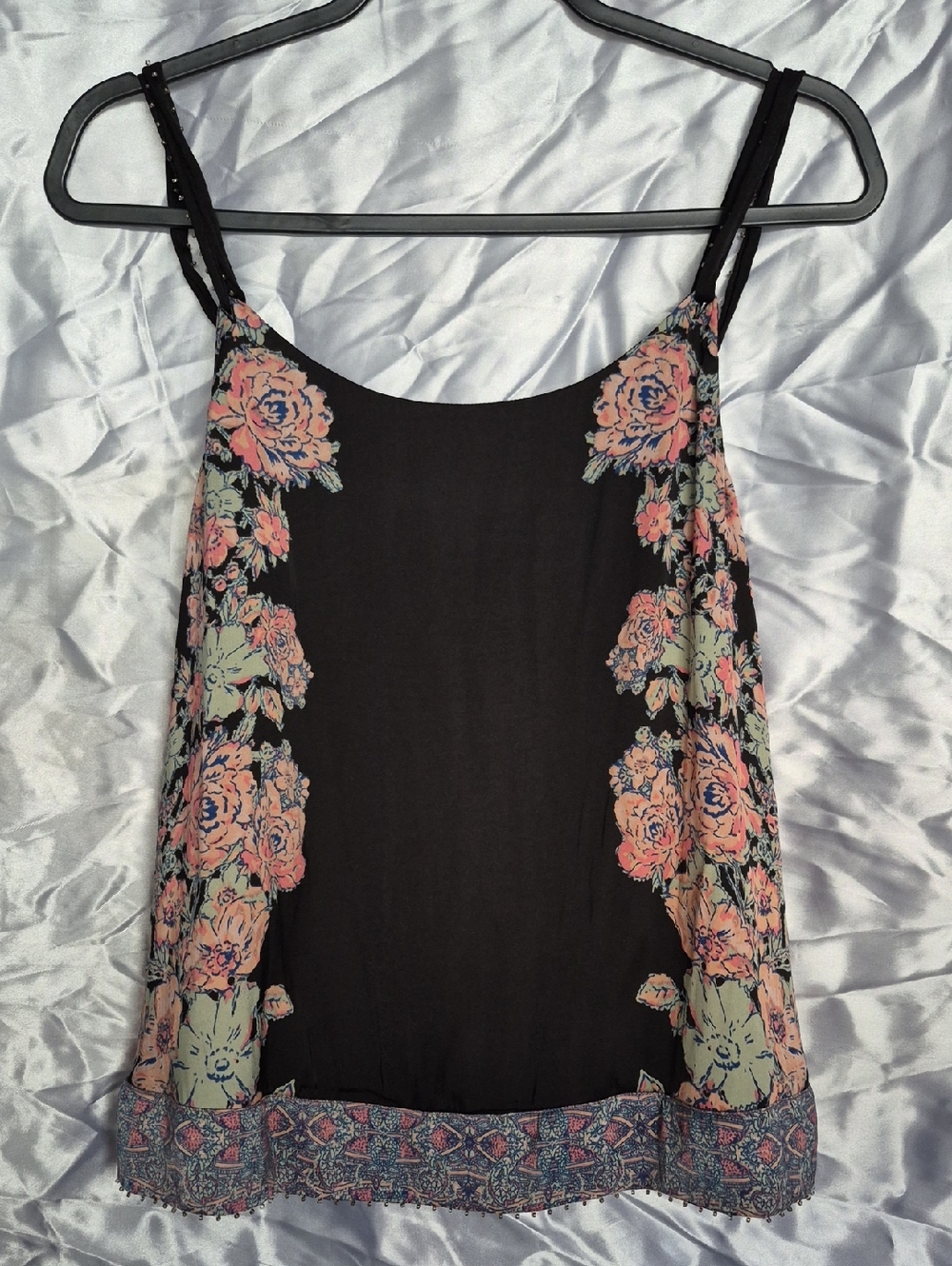 Black Floral Border Spaghetti-Strap Camisole
